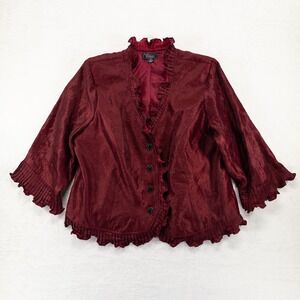 Dressbarn Womens Jacket 16 Burgundy Red Ruffle Evening Shimmer Holiday Party